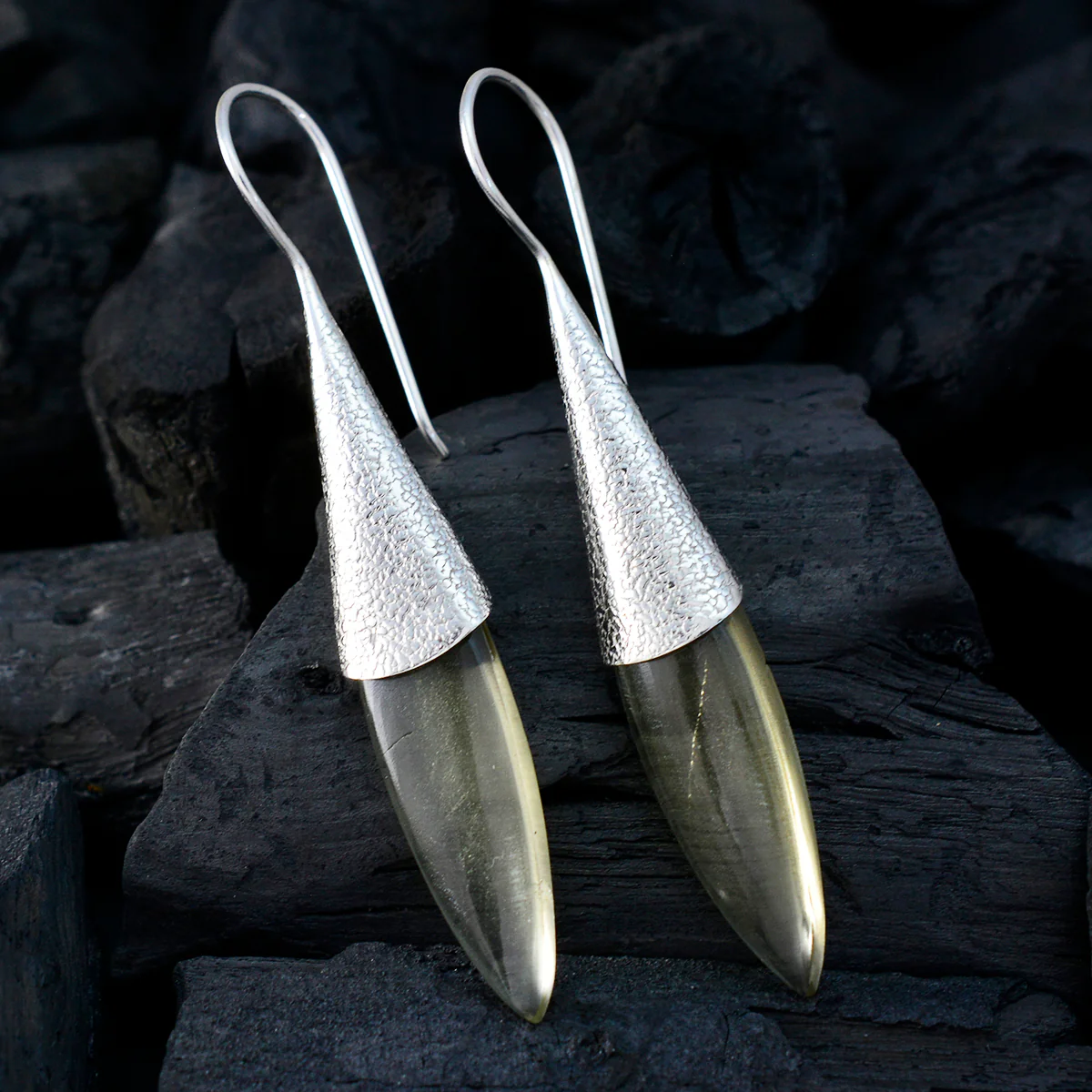 Lemon Quartz African Jia Solitaire Dangle Yellow 92.5 Silver Earring - Image 2