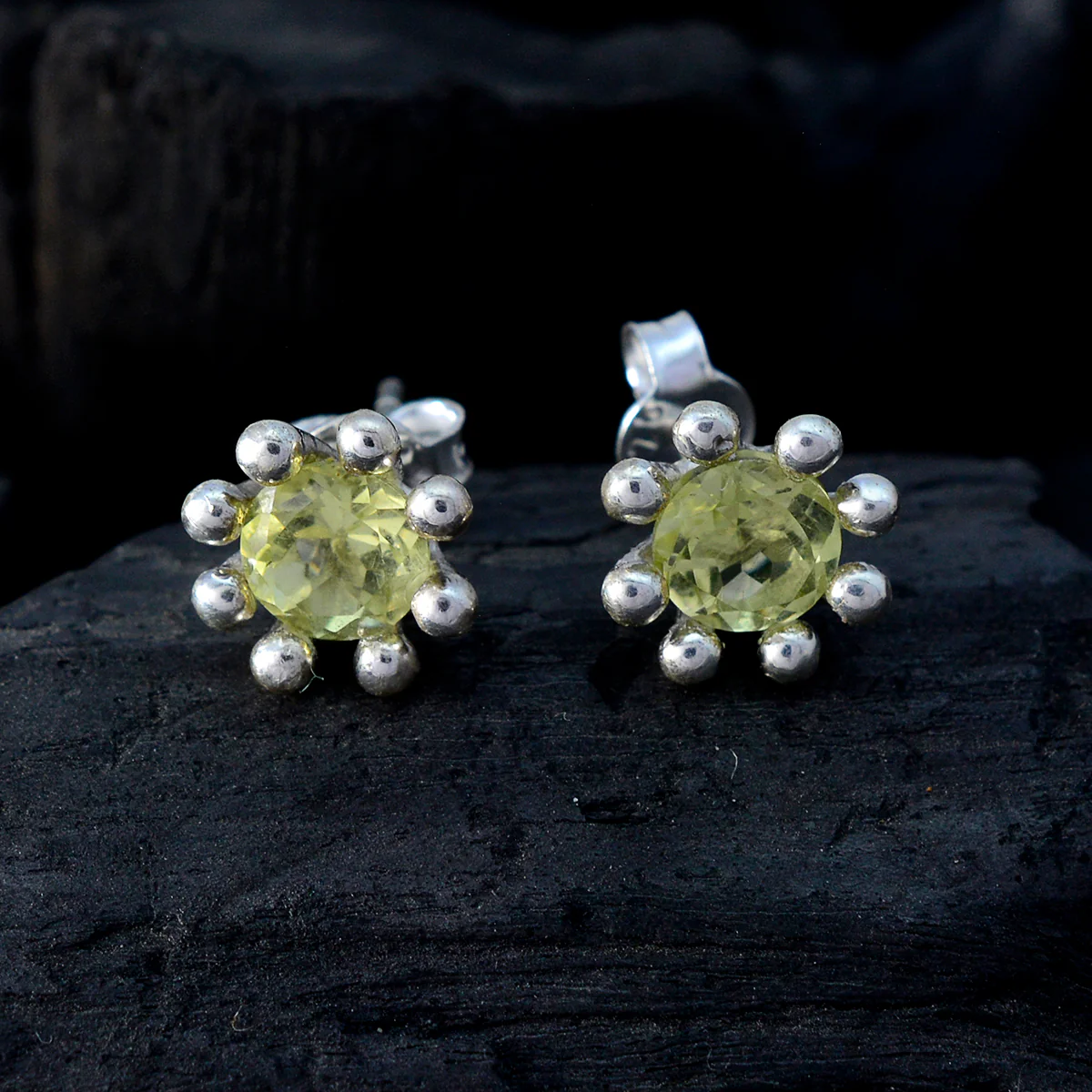 Lemon Quartz German Isabella Solitaire Stud Yellow 925 Sterling Silver Earring - Image 4