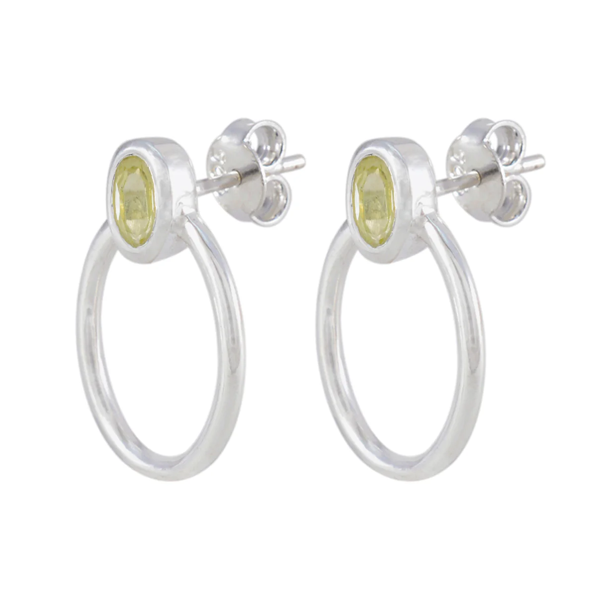 Lemon Quartz German Sarah Solitaire Stud Yellow Sterling Silver Earring - Image 2