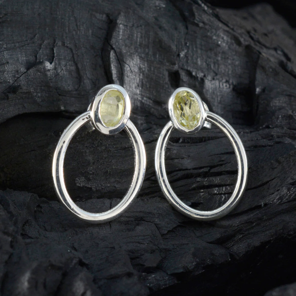 Lemon Quartz German Sarah Solitaire Stud Yellow Sterling Silver Earring - Image 4