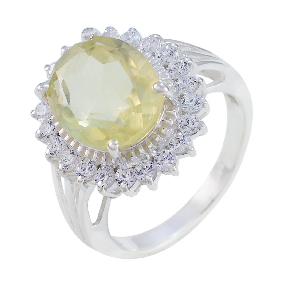 Lemon Quartz Halo African Silver Yellow Gemstone Classic Signet Ring Jewellery - Image 2