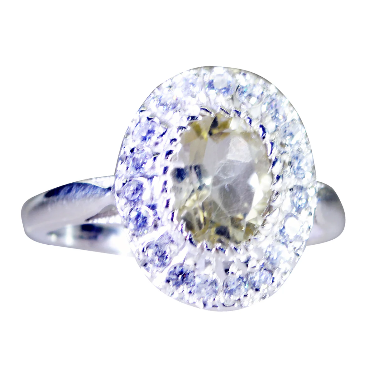 Lemon Quartz Halo Egyptian Sterling Silver Yellow Gems Tiny Glamorous Ring Jewelry - Image 2