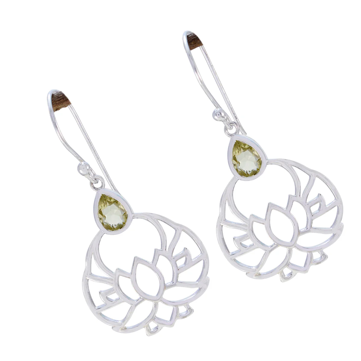 Lemon Quartz Middle Eastern Elena Solitaire Dangle Yellow Silver Earring - Image 3