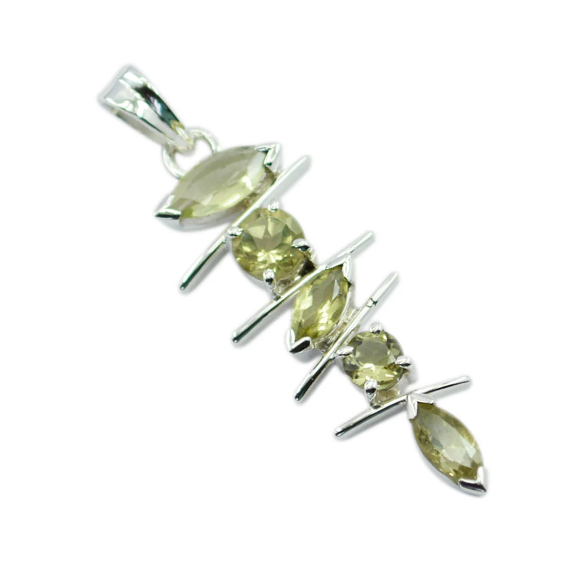 Lemon Quartz Slim American 92.5 Silver Penta Carolina Eternity Yellow Pendant Jewellery - Image 2