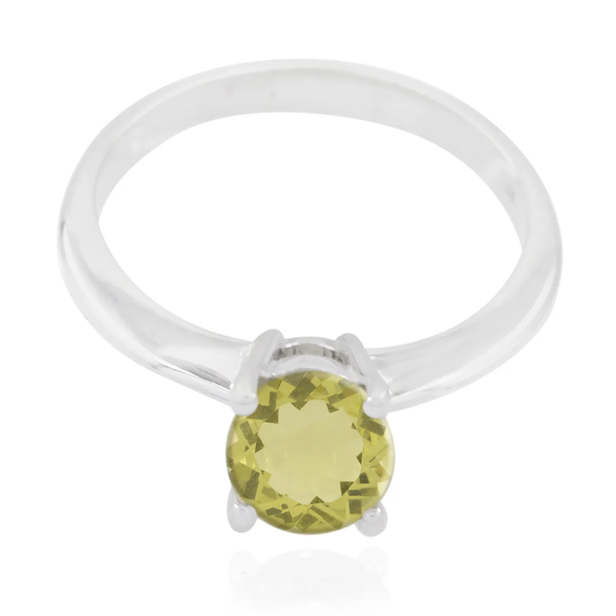Lemon Quartz Solitaire American 925 Sterling Silver Yellow Gemstones Whisper-thin Sophisticated Ring Jewelry