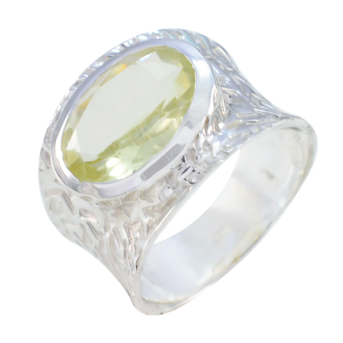 Lemon Quartz Solitaire French 92.5 Silver Yellow Gemstone Essential  engravings Ring Jewellery - Image 2