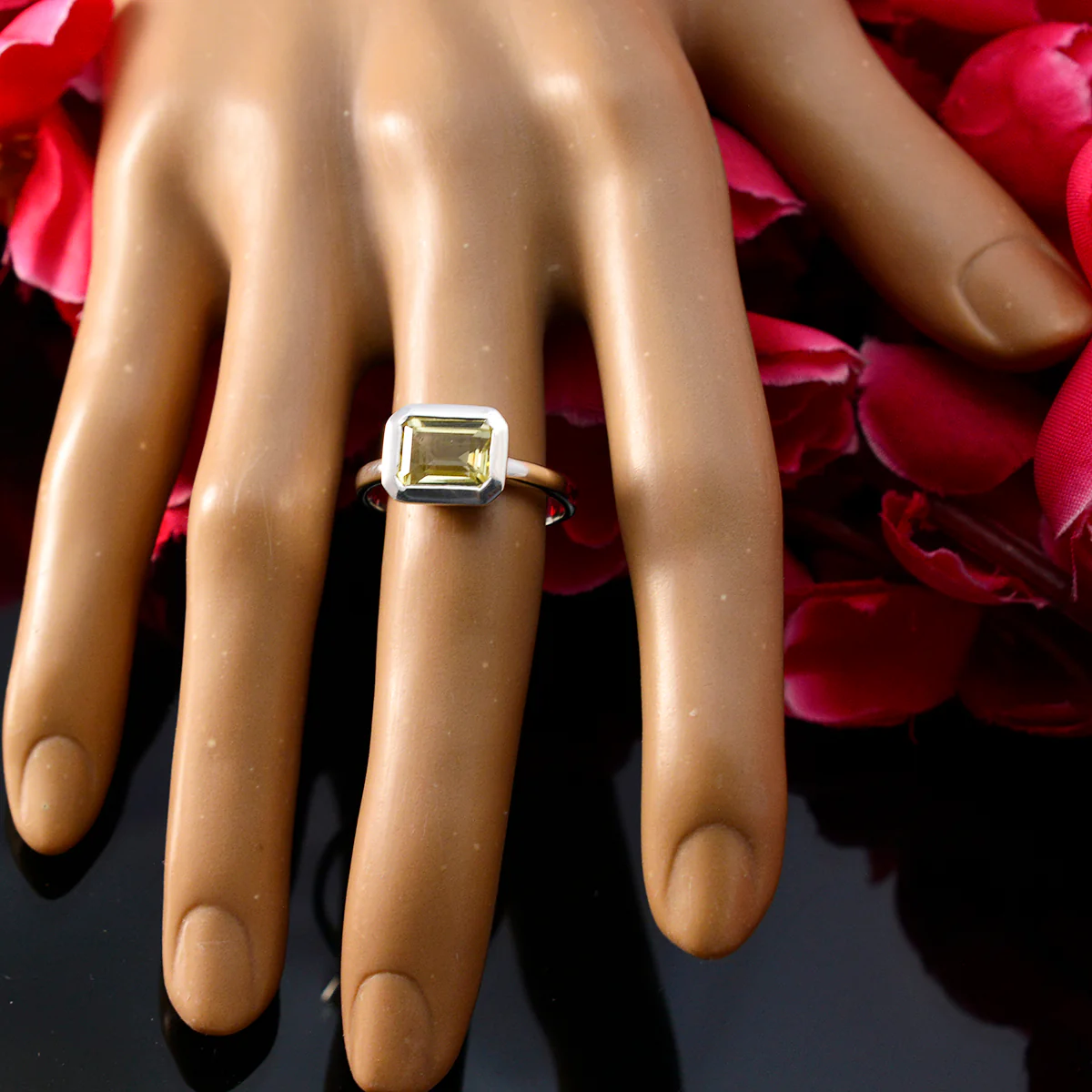 Lemon Quartz Solitaire French 925 Silver Yellow Gems Tiny Trendy Ring Jewelry - Image 5