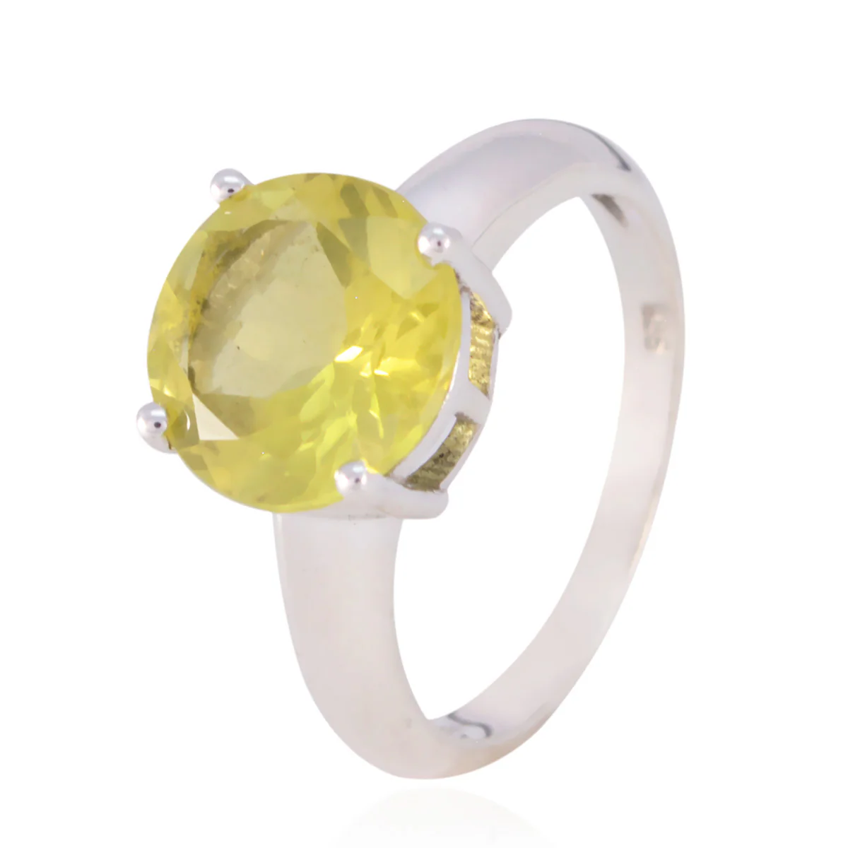 Lemon Quartz Solitaire French Silver Yellow Gems Slim Sophisticated Ring Jewelry - Image 2