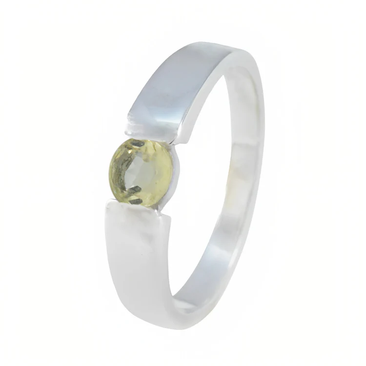 Lemon Quartz Solitaire French Silver Yellow Gemstones Slim Modern Ring Jewellery - Image 2