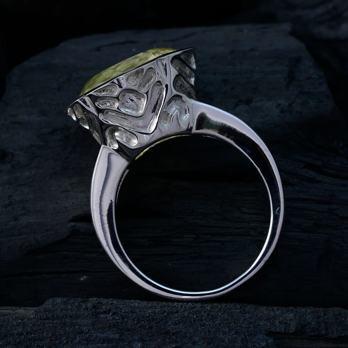 Lemon Quartz Solitaire German 925 Silver Yellow Gems Edgy Sophisticated Ring Jewelry - Image 5