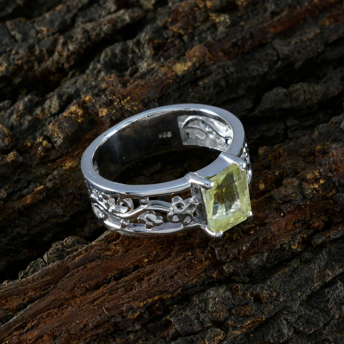 Lemon Quartz Solitaire German 925 Sterling Silver Yellow Gems Classic Feminine Ring Jewelry - Image 3