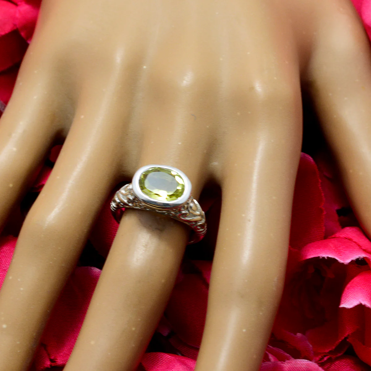 Lemon Quartz Solitaire Russian 92.5 Silver Yellow Gemstone Minimal Art Deco Ring Jewelry - Image 3