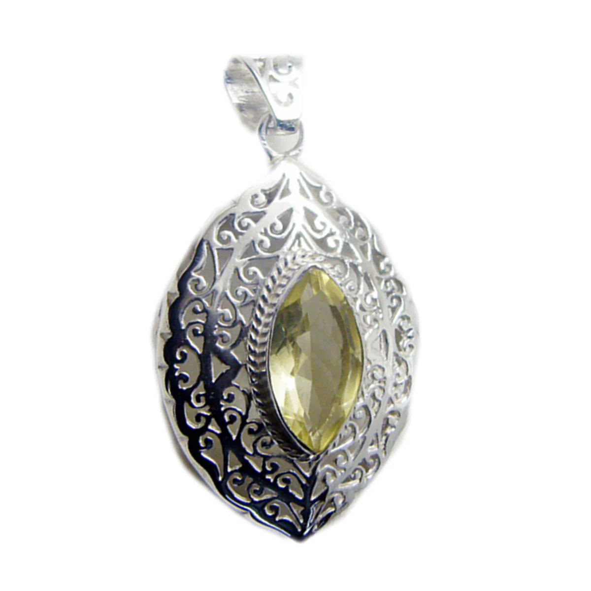 Lemon Quartz Statement Italian 92.5 Silver Solitaire Tereza Art-Deco Yellow Pendant Jewellery - Image 2