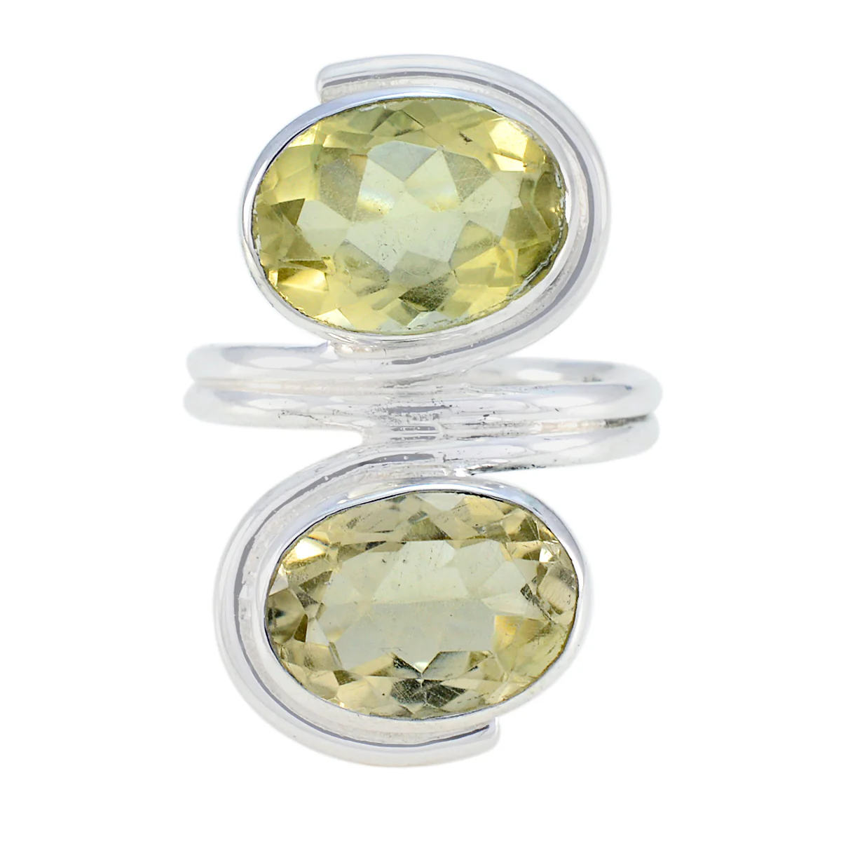 Lemon Quartz Toi et Moi German 92.5 Silver Yellow Gemstones Versatile Trendy Ring Jewellery - Image 2