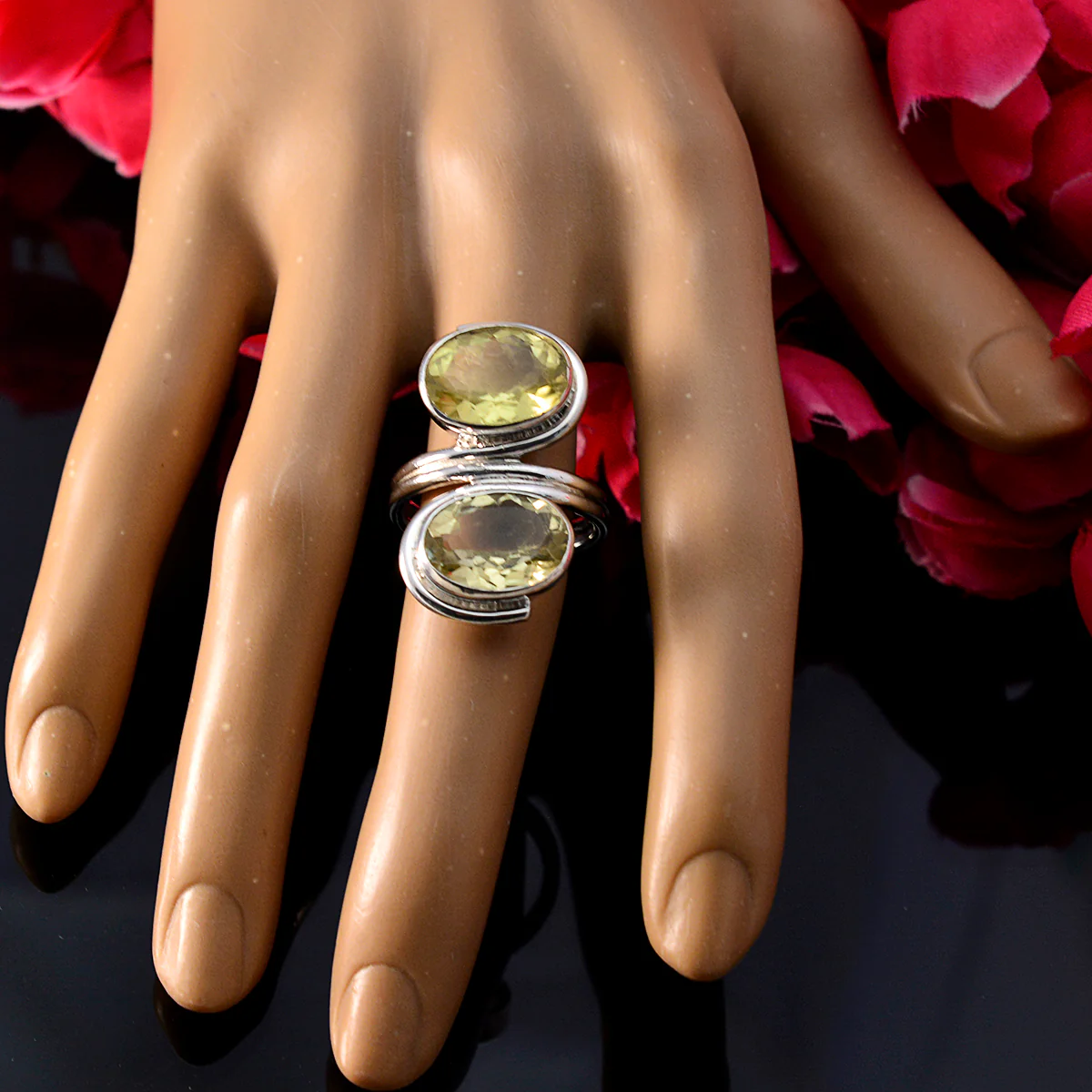 Lemon Quartz Toi et Moi German 92.5 Silver Yellow Gemstones Versatile Trendy Ring Jewellery - Image 3