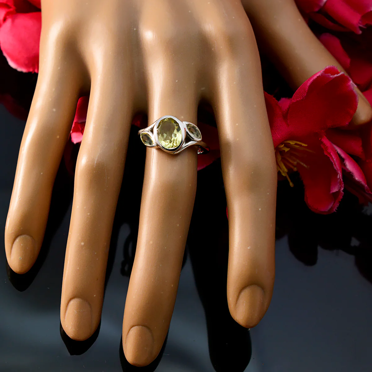 Lemon Quartz Trilogy African Silver Yellow Gemstone Slim Romantic Ring Jewelry - Image 5