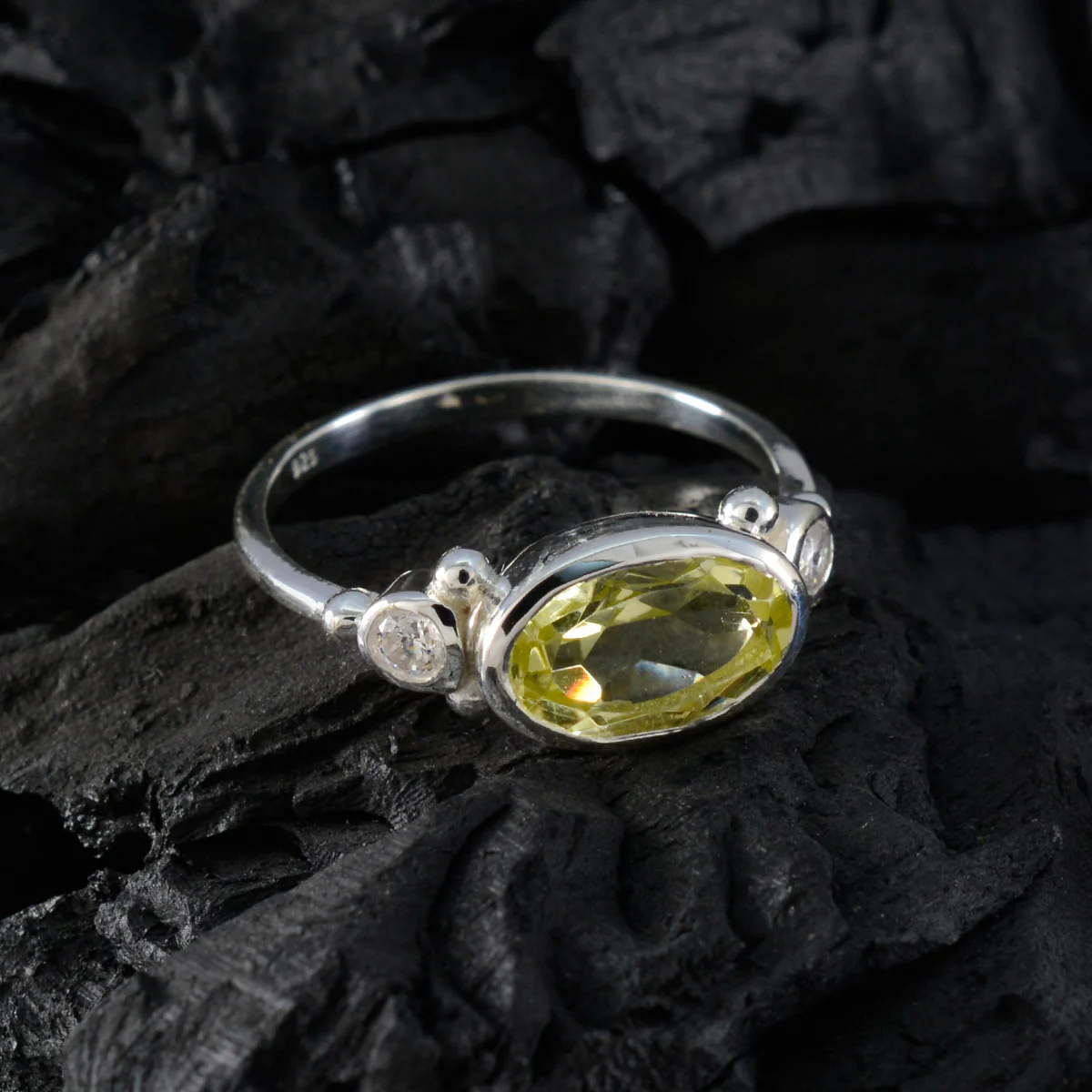Lemon Quartz Trilogy Japanese 92.5 Silver Yellow Gemstone Whisper-thin Boho Ring Jewelry - Image 4
