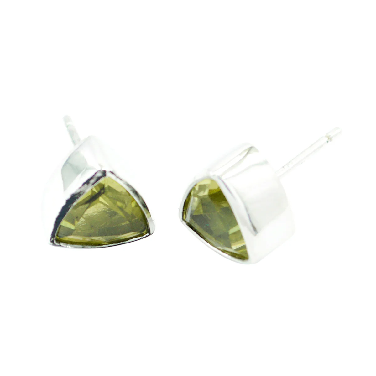 Lemon Quartz Turkish Hanna Solitaire Stud Yellow Silver Earring