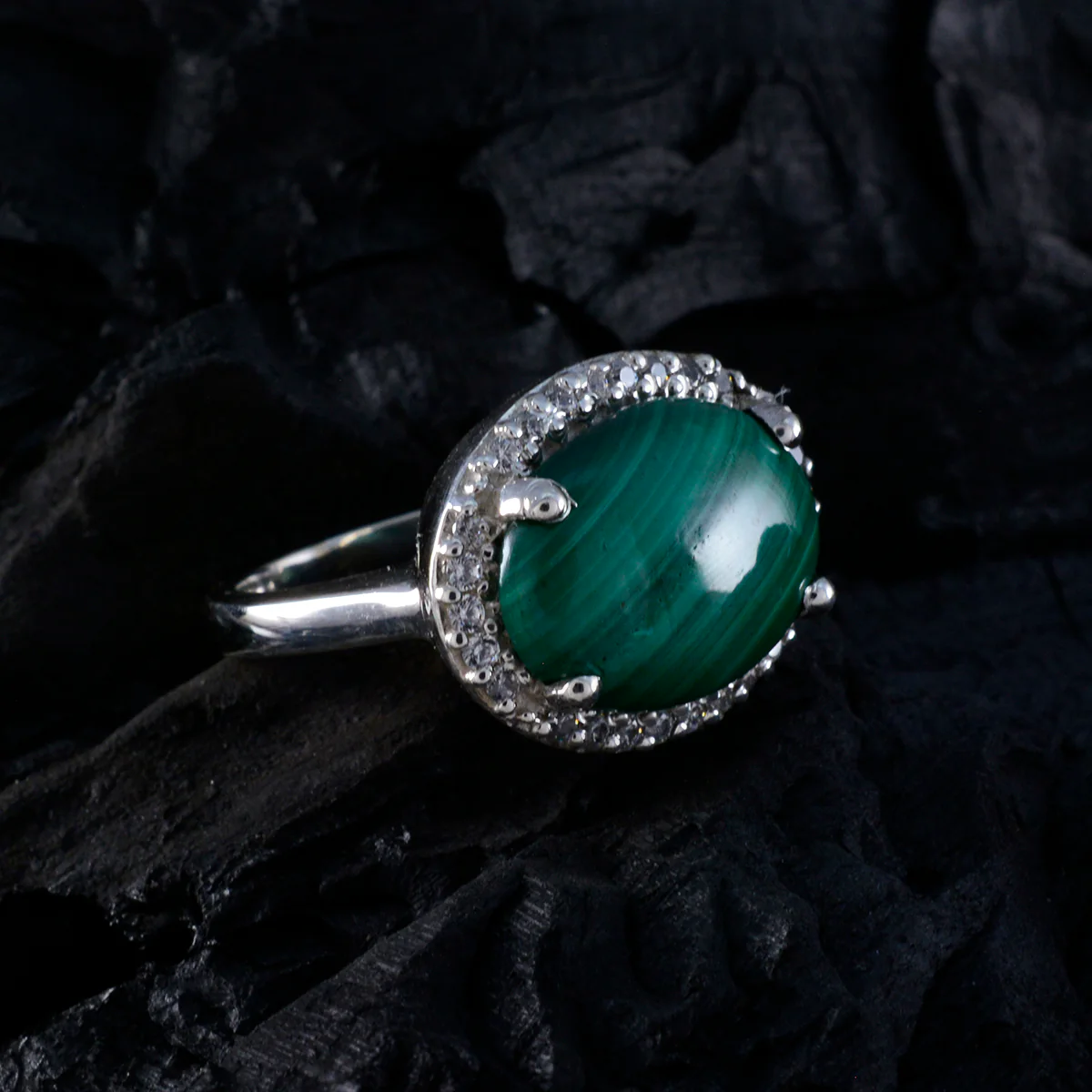 Malachite Halo German 925 Sterling Silver Green Gemstones Versatile Trendy Ring Jewelry - Image 4