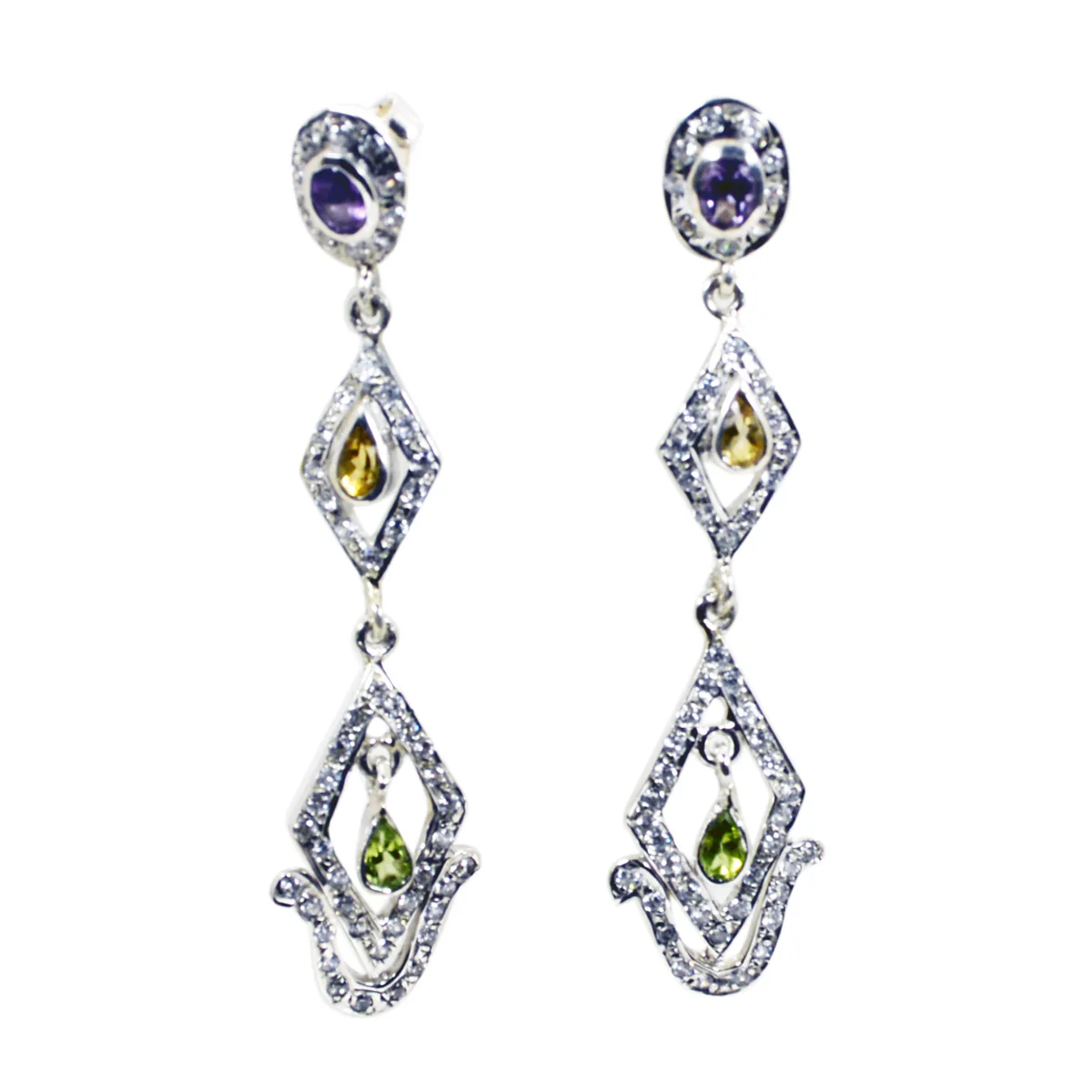 Malachite Indian Natcha multiple Stud Green Silver Earring