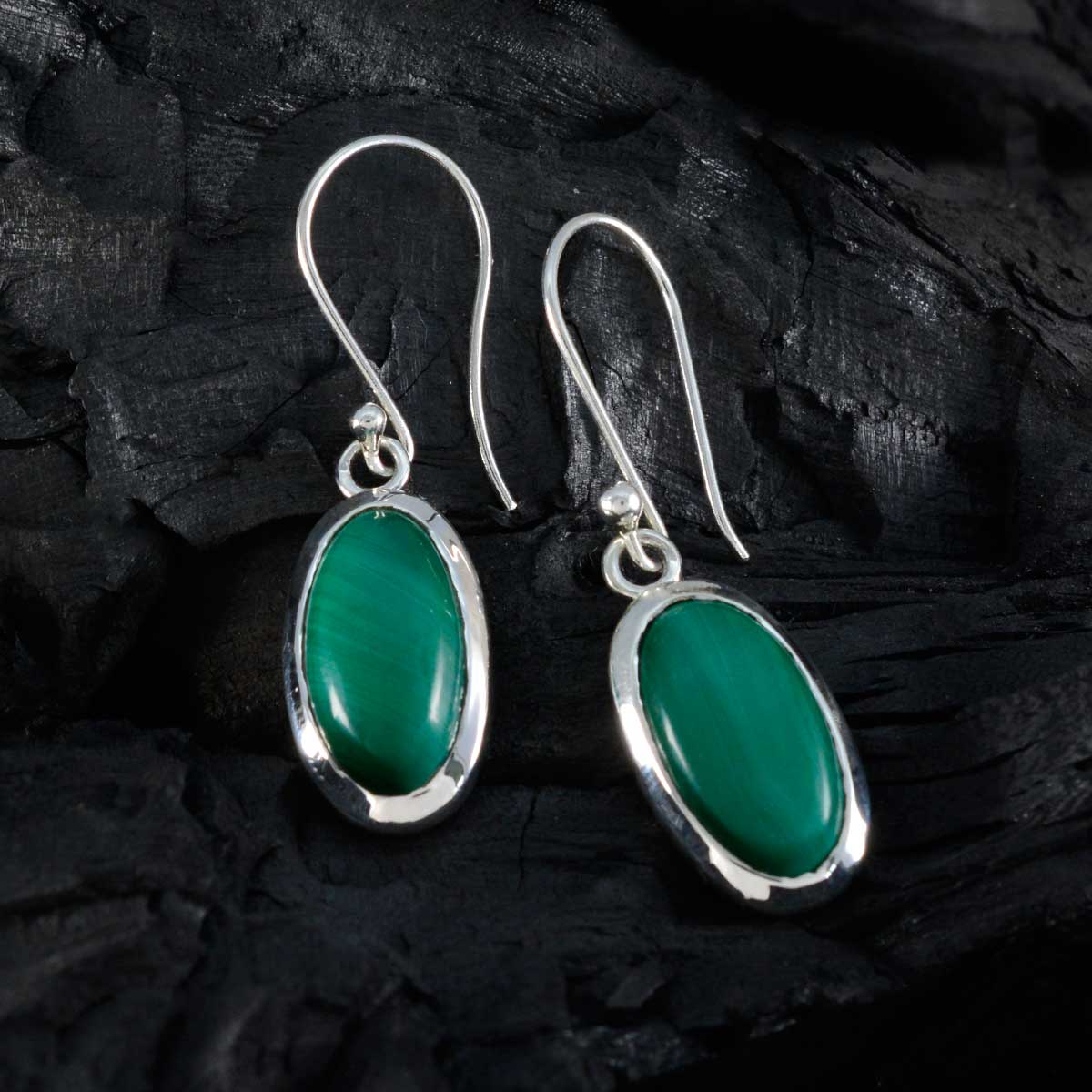 Malachite Italian Nora Solitaire Dangle Green 925 Silver Earring - Image 2