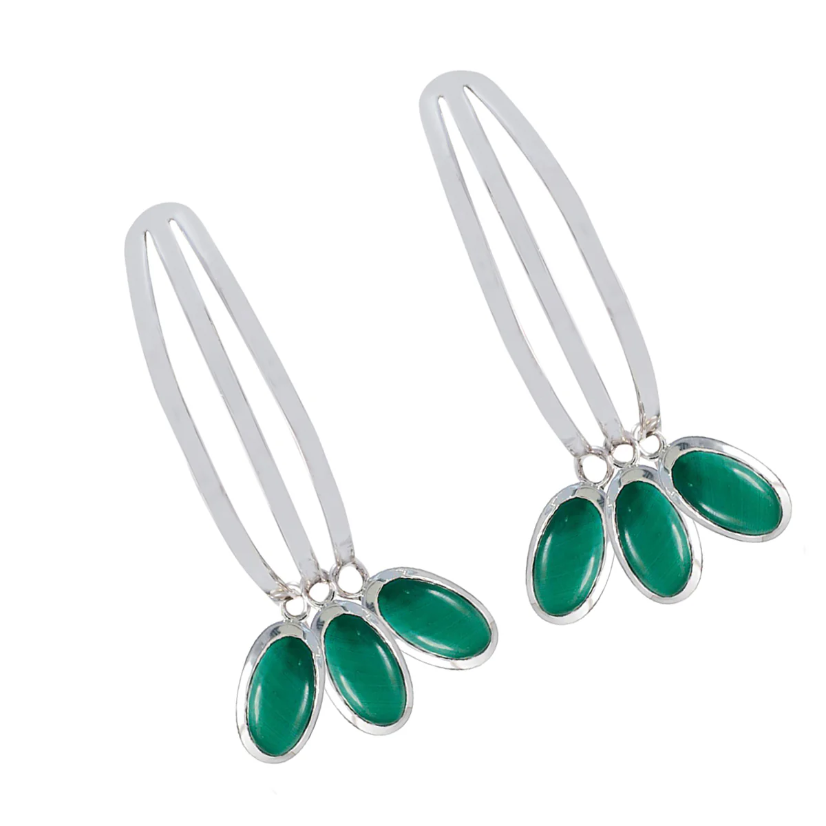 Malachite Korean Pilar multiple Stud Green 925 Silver Earring - Image 3