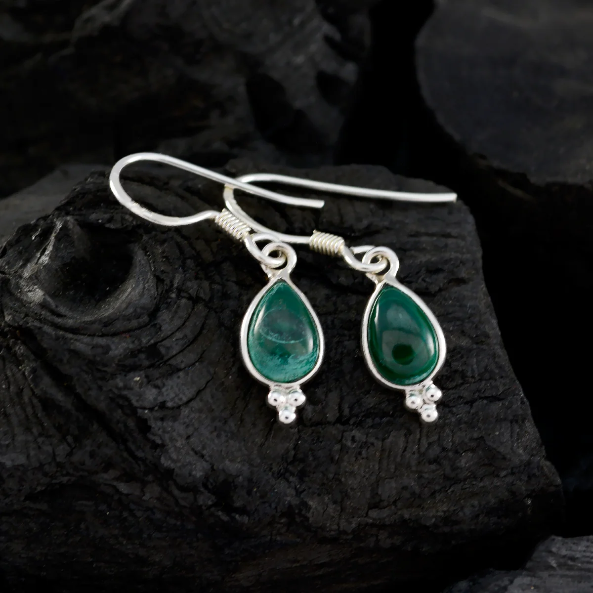 Malachite Middle Eastern Laura multiple Dangle Green 92.5 Silver Earring - Image 4