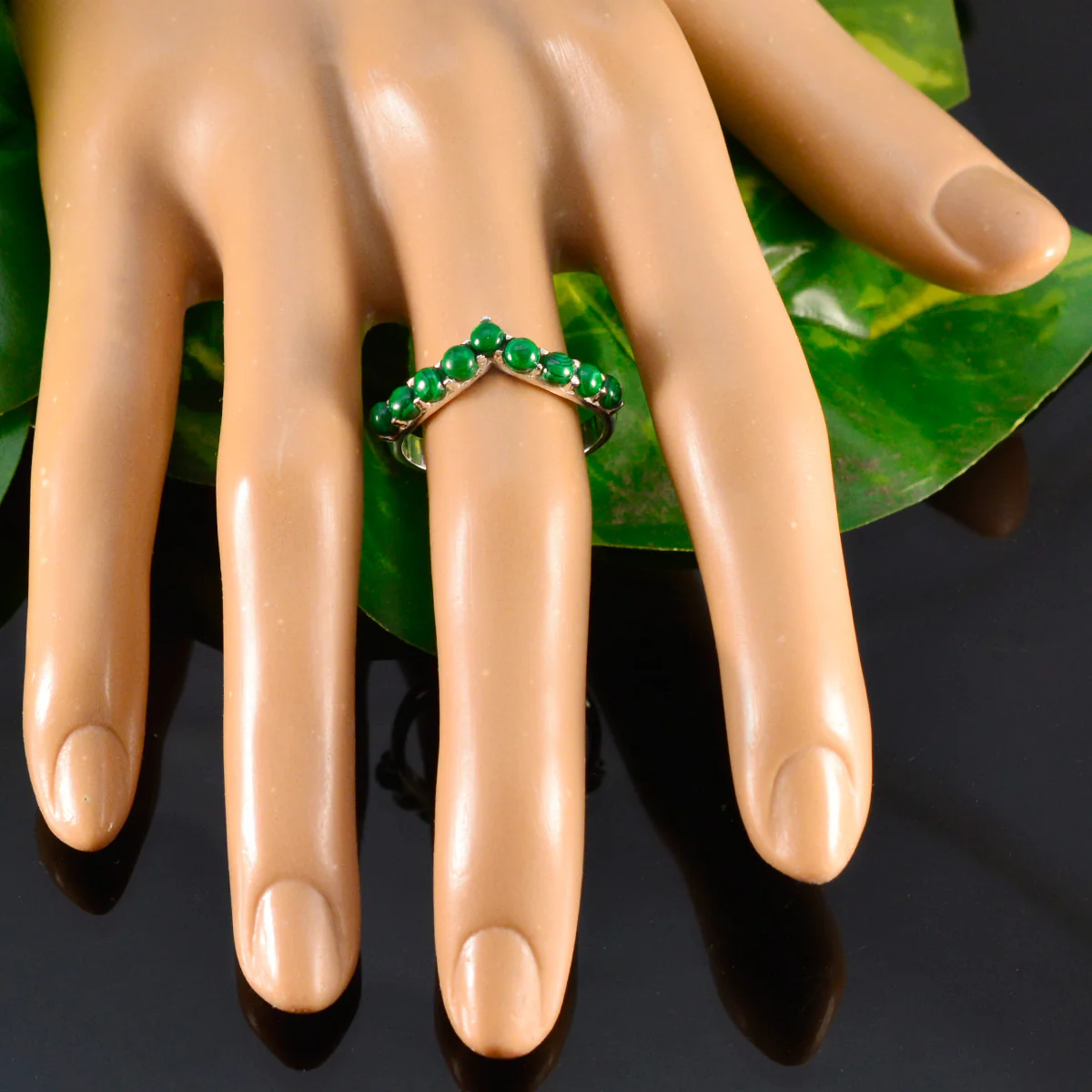 Malachite multiple Korean Sterling Silver Green Gemstone Dainty Graceful Ring Jewellery - Image 5