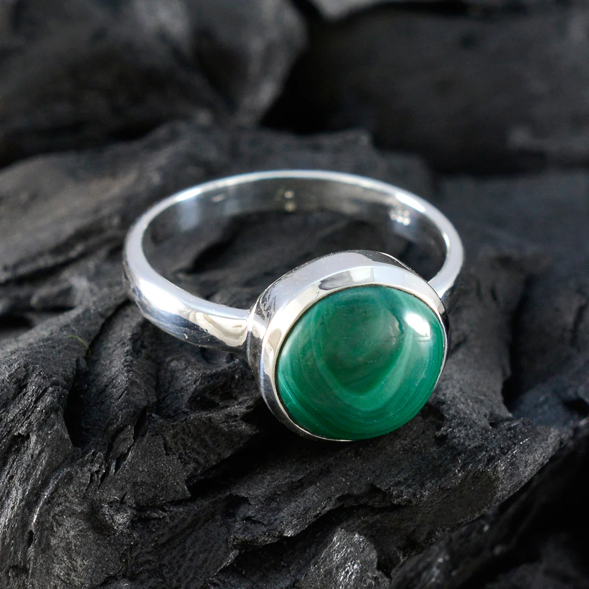 Malachite Solitaire African 92.5 Silver Green Gems Slim Graceful Ring Jewelry - Image 4