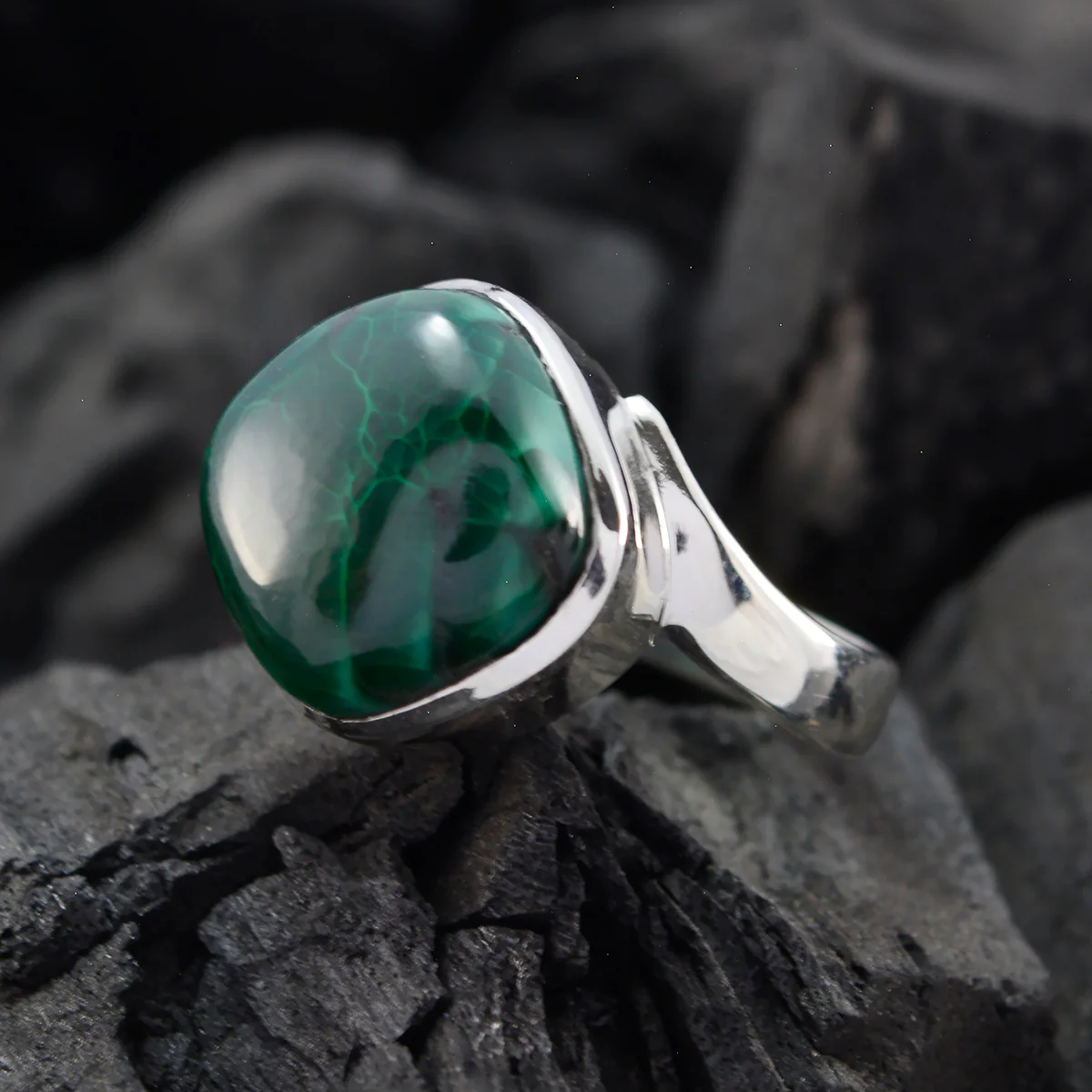 Malachite Solitaire African 925 Silver Green Gemstones Classic Luxurious Ring Jewelry - Image 4