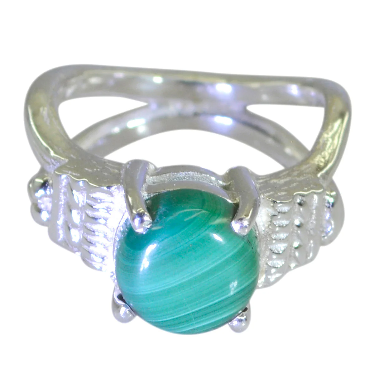 Malachite Solitaire African Silver Green Gems Mid-weight Trendy Ring Jewellery