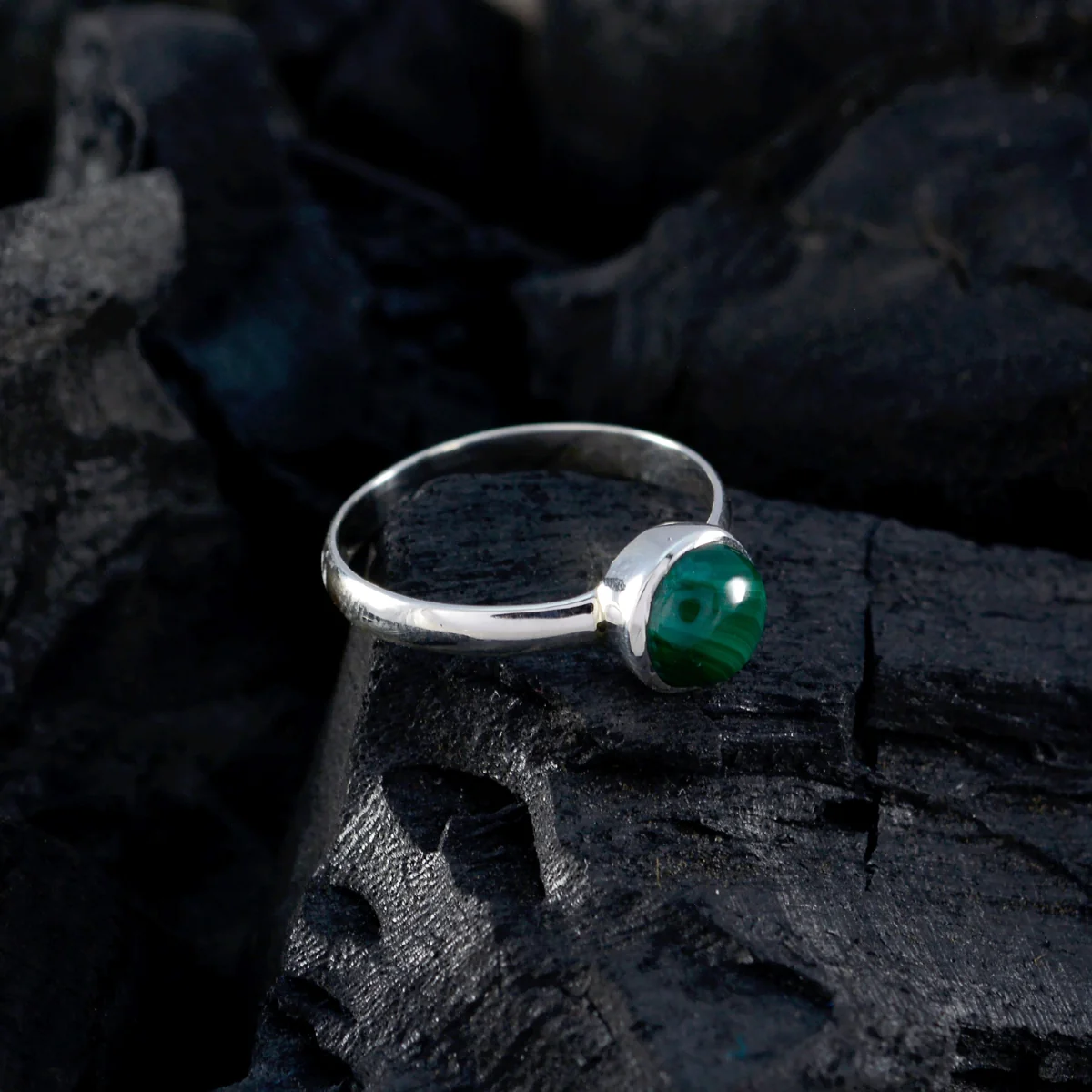 Malachite Solitaire American 925 Sterling Silver Green Gems Whisper-thin Fairytale Ring Jewelry - Image 5