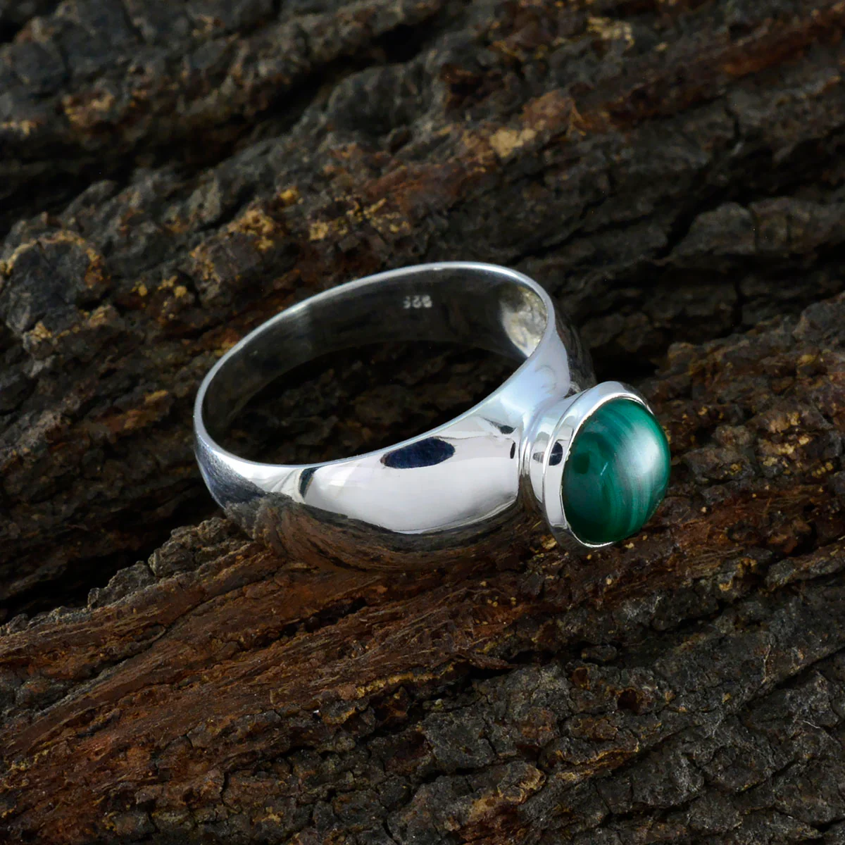 Malachite Solitaire French 925 Silver Green Gems Tiny Trendy Ring Jewelry - Image 3