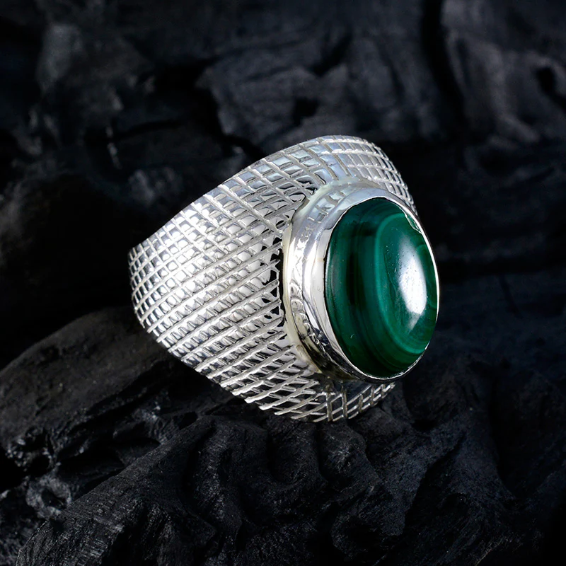 Malachite Solitaire French 925 Silver Green Gemstone Versatile engravings Ring Jewelry - Image 4