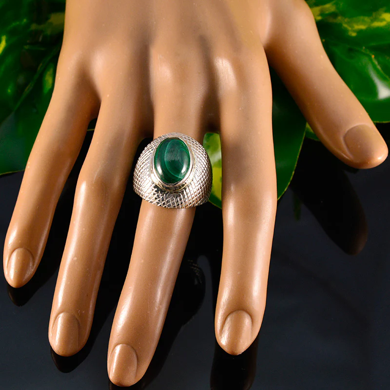 Malachite Solitaire French 925 Silver Green Gemstone Versatile engravings Ring Jewelry - Image 5