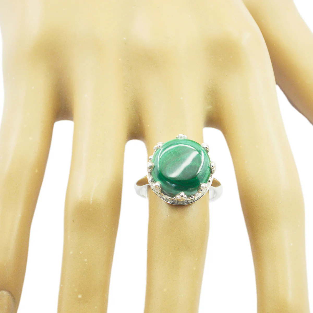 Malachite Solitaire Indian Sterling Silver Green Gemstones Minimal Art Deco Ring Jewellery - Image 2