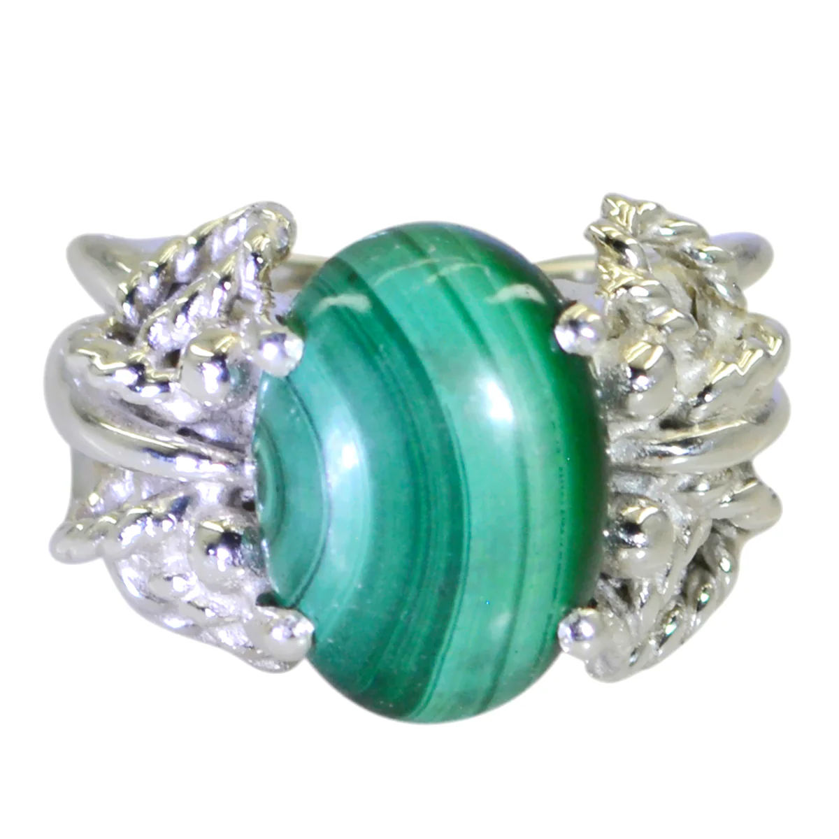 Malachite Solitaire Latin American 92.5 Silver Green Gemstone Essential Rope-Wire Ring Jewellery