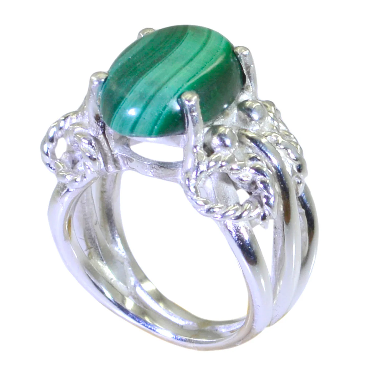 Malachite Solitaire Latin American 92.5 Silver Green Gemstone Essential Rope-Wire Ring Jewellery - Image 2