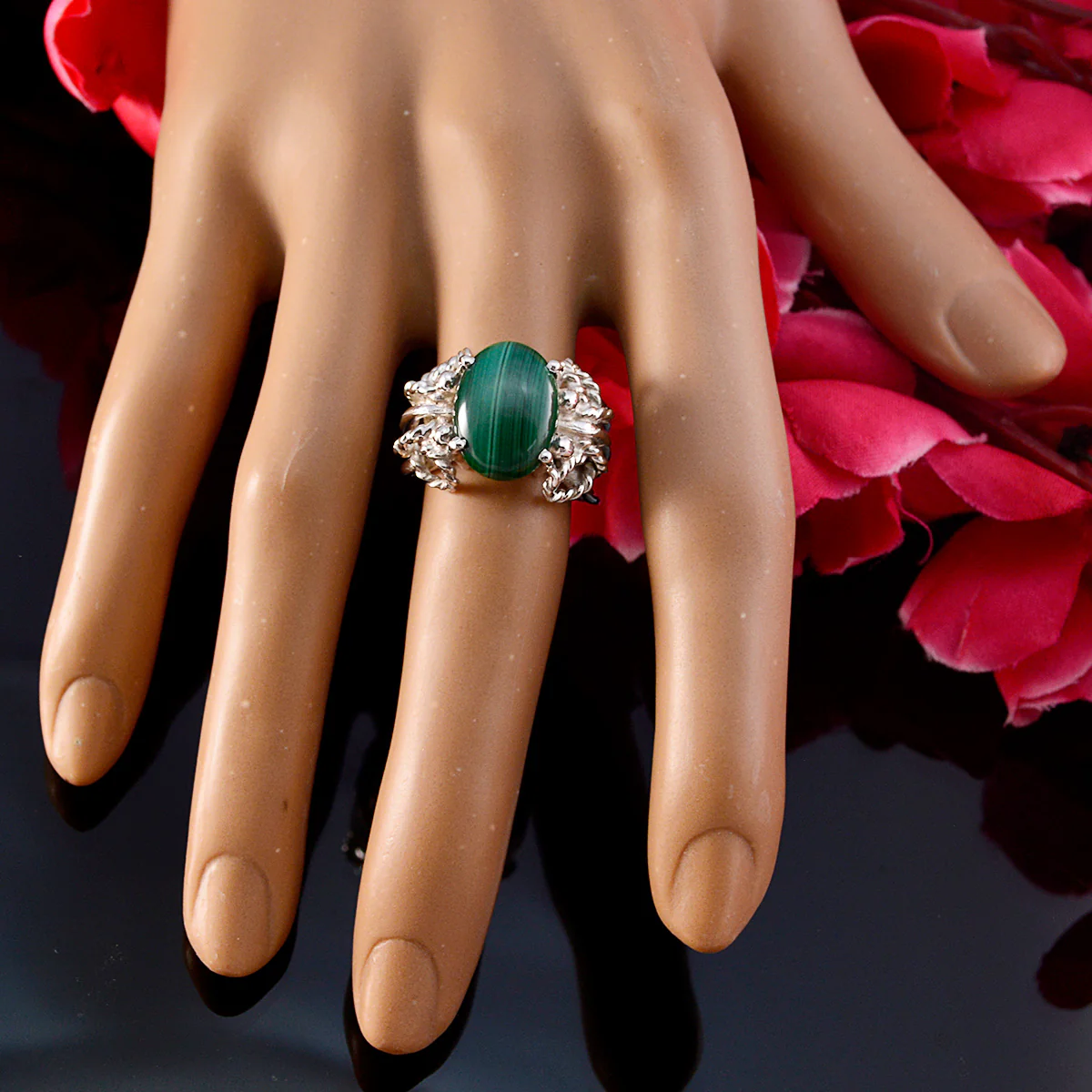 Malachite Solitaire Latin American 92.5 Silver Green Gemstone Essential Rope-Wire Ring Jewellery - Image 6
