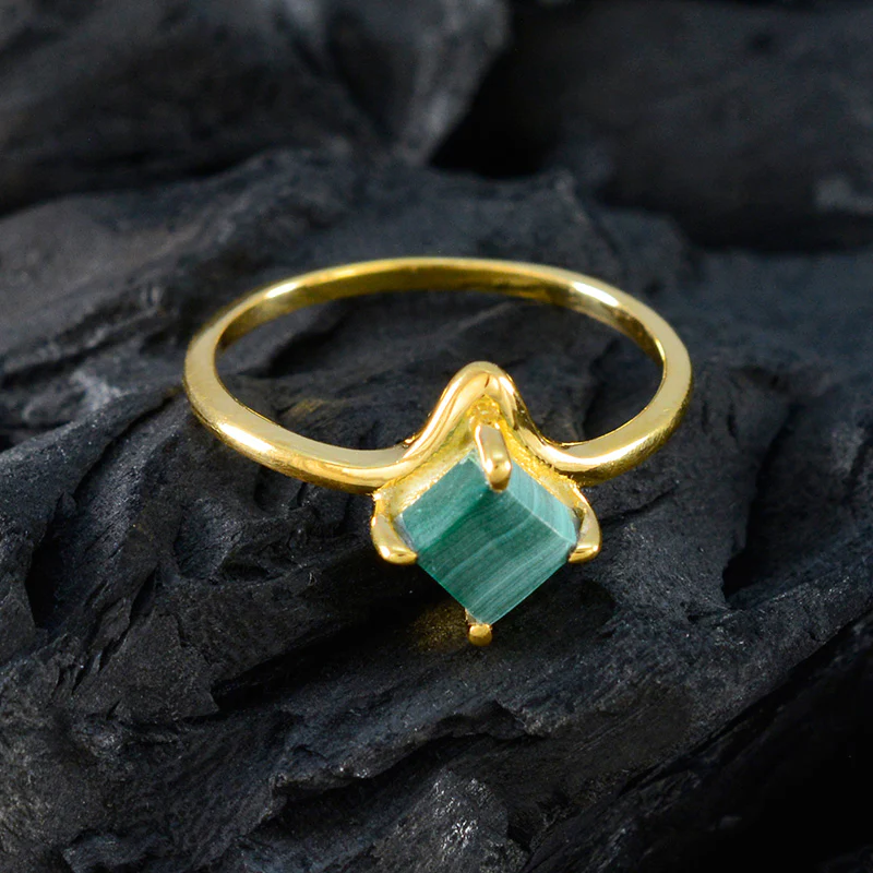 Malachite Solitaire Latin American 925 Sterling Silver Green Gems Delicate Abstract Ring Jewelry - Image 4