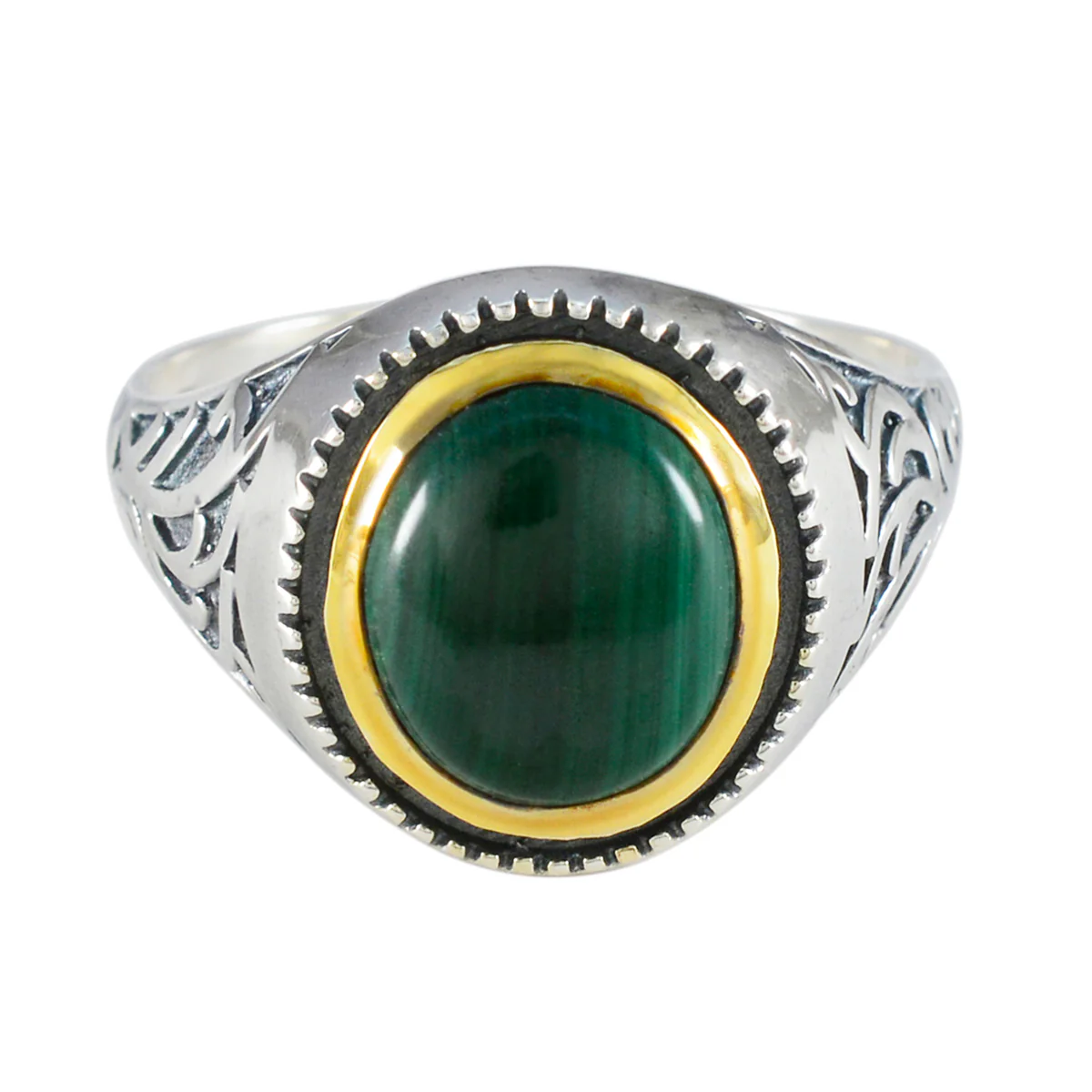 Malachite Solitaire Middle Eastern Sterling Silver Green Gems Eye-catching Filigree Ring Jewelry