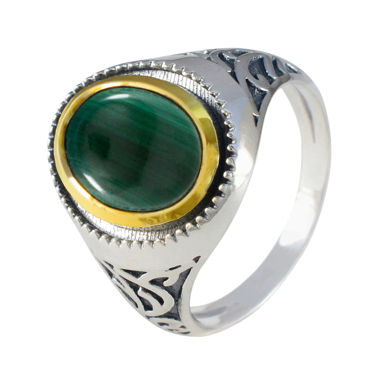Malachite Solitaire Middle Eastern Sterling Silver Green Gems Eye-catching Filigree Ring Jewelry - Image 2