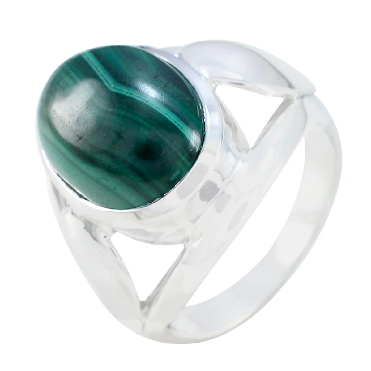 Malachite Solitaire Spanish 92.5 Silver Green Gems Statement Contemporary Ring Jewelry - Image 2