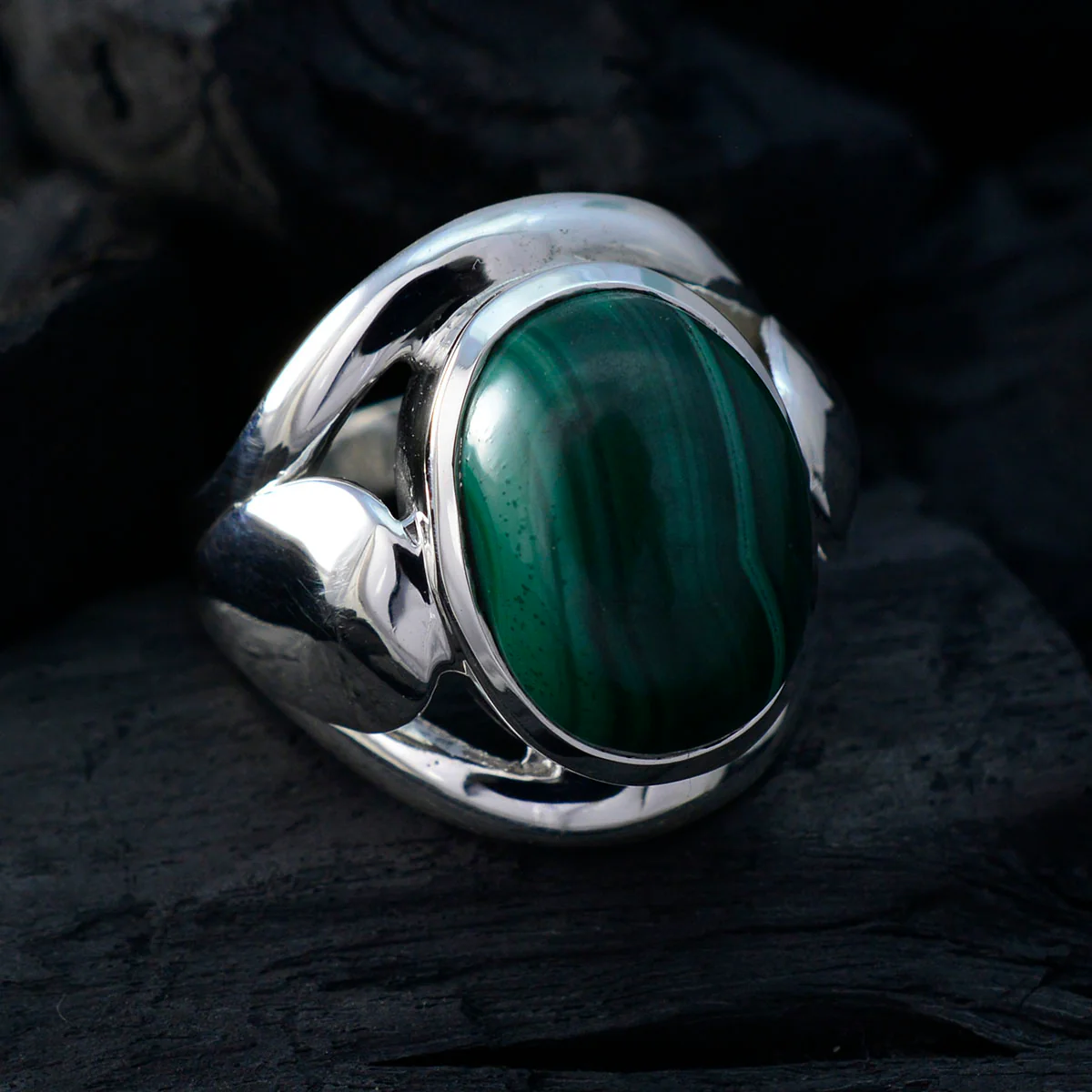 Malachite Solitaire Spanish 92.5 Silver Green Gems Statement Contemporary Ring Jewelry - Image 4