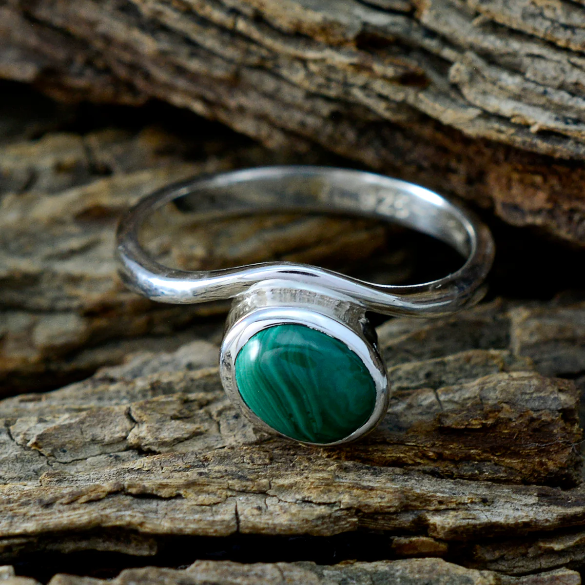 Malachite Solitaire Turkish 92.5 Silver Green Gems Whisper-thin Abstract Ring Jewelry - Image 3