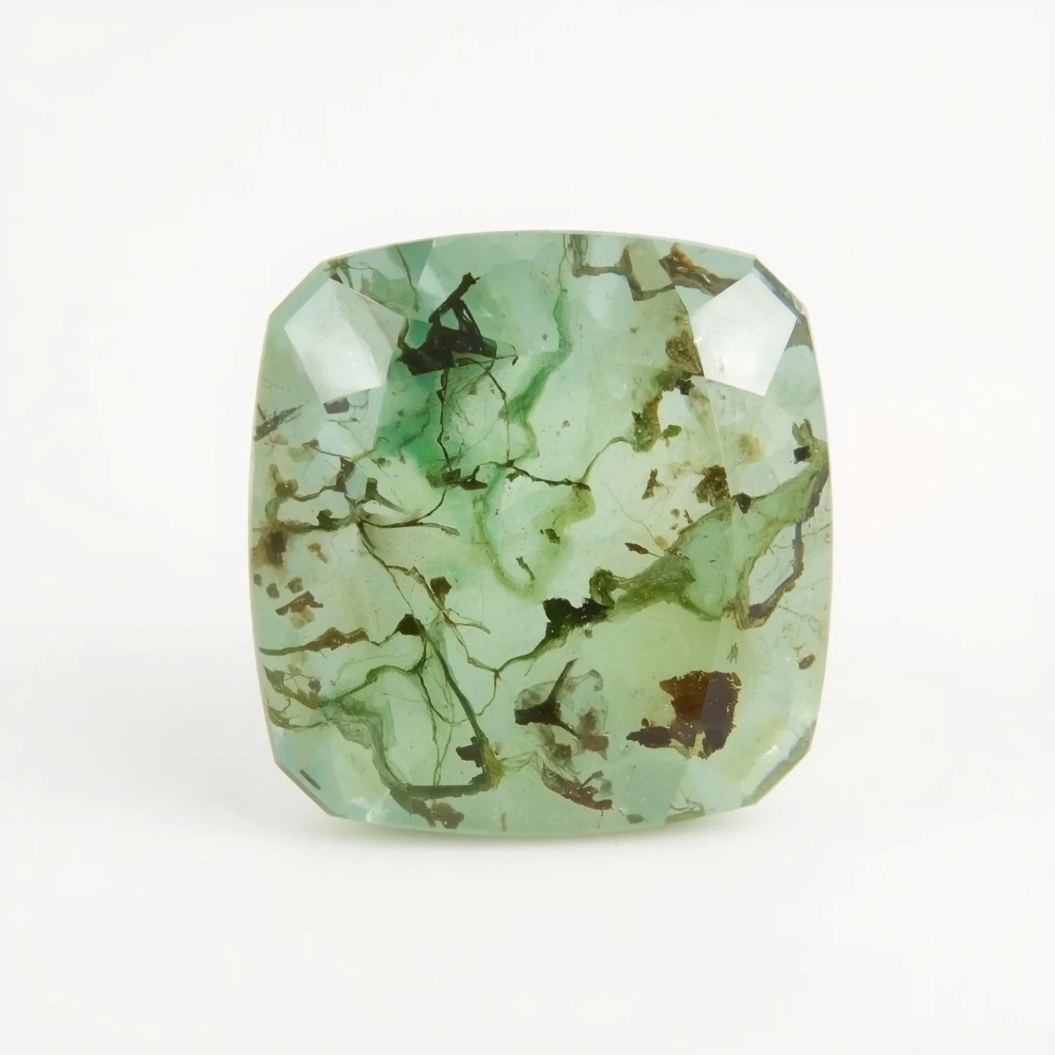 Moss Agate 1PC Chunky 13x13 MM Cushion Faceted Green Natural Semi Precious Gems