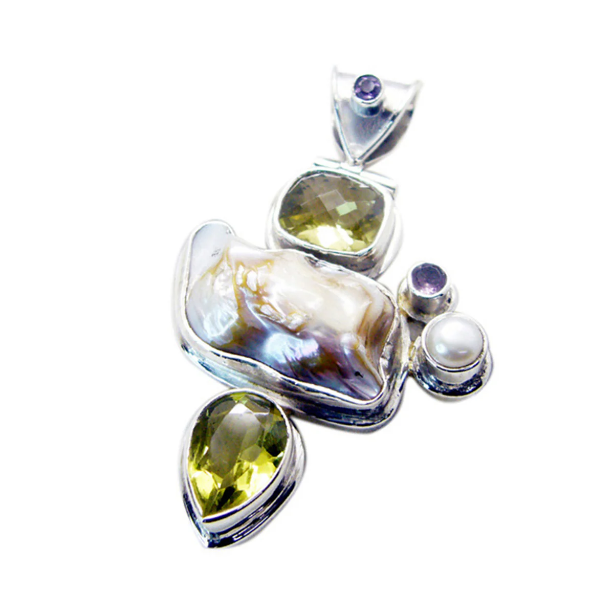Mother of Pearl Chunky Russian Silver multiple Charlotte Boho White Pendant Jewelry - Image 3