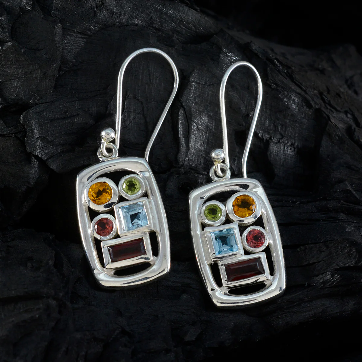 Multi African Constanza Penta Dangle multicolor 925 Sterling Silver Earring - Image 2