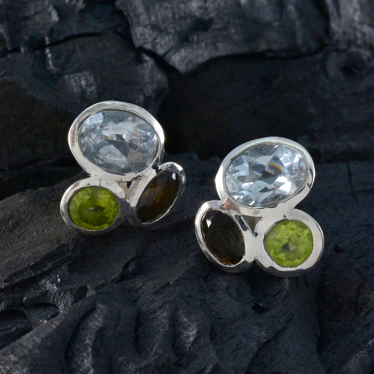 Multi African Hina multiple Stud multicolor 925 Sterling Silver Earring - Image 2