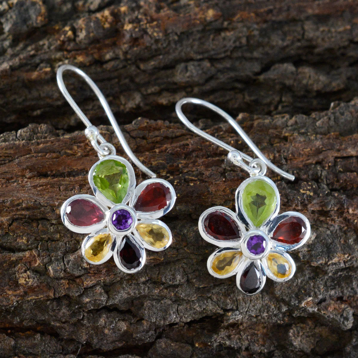 Multi African Julia multiple Dangle multicolor Silver Earring - Image 3